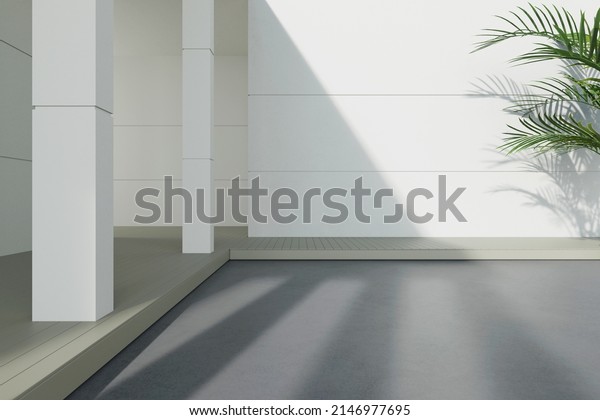 3d render of minimal building with\
concrete floor and white wall, Modern\
architecture.
