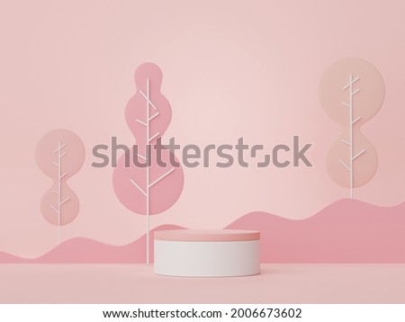 3d render of minimal display podium design for mock up and product presentation. Pedestal stage with pastel color scene. Trendy design