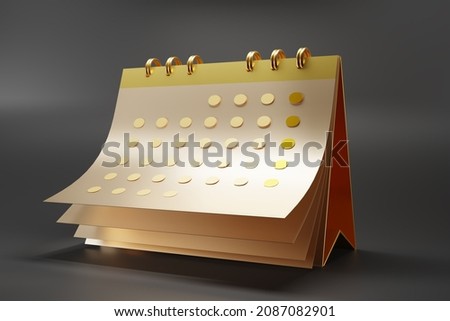 3D render minimal gold note icons isolate on dark or black background. Blank paper calendar icons.  calendar date icon . 3D rendering