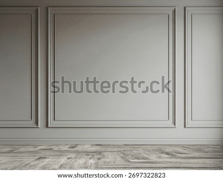 3D Render of Minimalist Interior Design, Empty Room with Grey Wainscoting Wall Panel and Copy Space