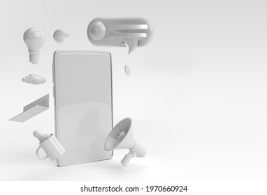 3D Render Mobile Phone with Blank Screen Mockup Design