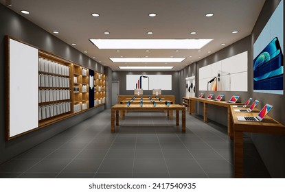 3d render of mobile phone and electronics shop