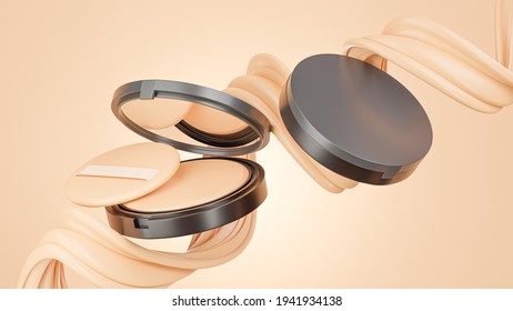 3d Render Of Mockup Face Powder With Foundation Cream For Your Products