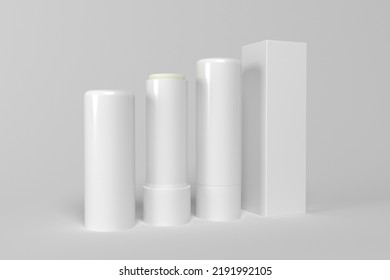 3d render mockup flying empty white packing chapstick or lip balm