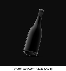 3D Render. Mockup. Red wine black bottle floating on a dark background.