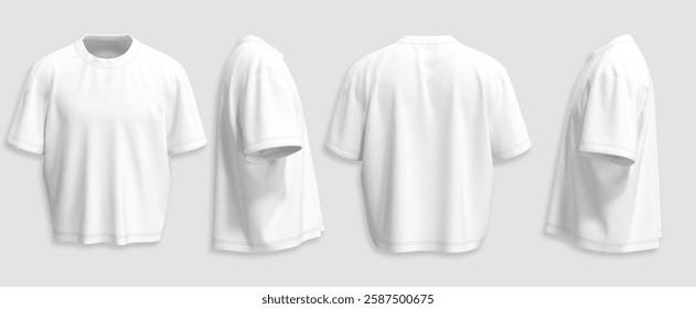 3D Render Mockup T Shirt Oversized White Front Side Back View. 3D Illustration