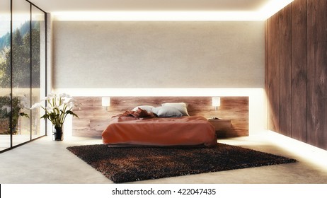 3D render of a modern bedroom