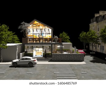 3d render modern cafe and restaurant building