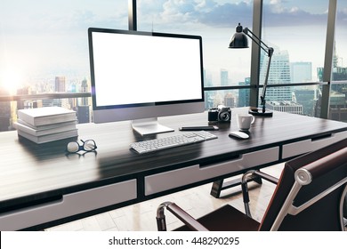 3d Render Of Modern Computer Workplace Setup 