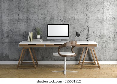 3d Render Of Modern Computer Workplace Setup 