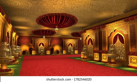 3d Render Modern Hidhu Wedding Stage, Venue Set Up