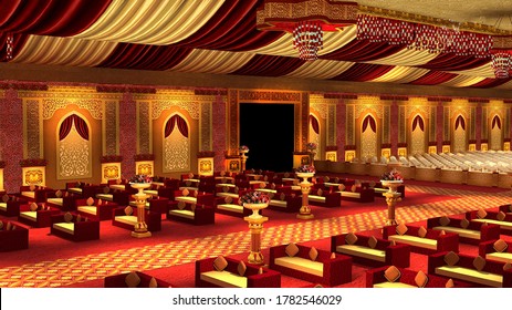 3d Render Modern Hidhu Wedding Stage, Venue Set Up