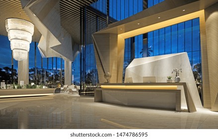 3d Render Of Modern Hotel Reception Lobby