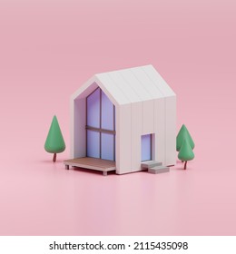  3d Render Of A Modern House, Real Estate Concept.