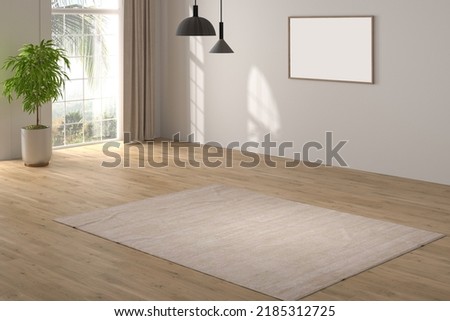 3D render Modern interiors empty room .plant vase. floor parquet. photo frame
