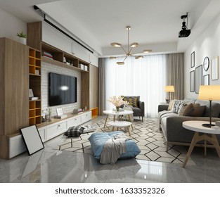 3d render of modern living room - Shutterstock ID 1633352326