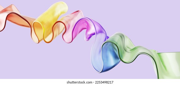 3d render  modern minimalist wallpaper wavy colorful glass ribbon isolated light violet background  Abstract wallpaper