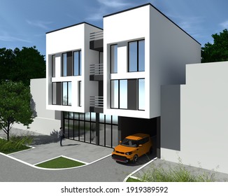 3d render of a modern private house in the city
