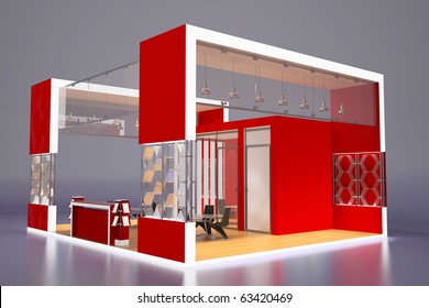 3d Render Of Modern Red Exhibition Stand