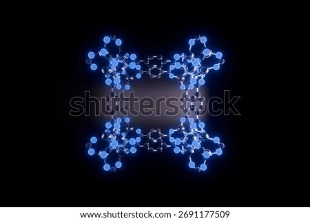 3D render of the MOF-5 metal–organic framework to show a cubic network of zinc clusters and organic linkers, illustrating the structure of a porous nanomaterial.
