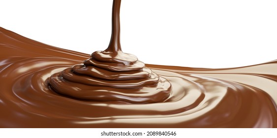 3D render of molten dark chocolate isolated  on white background.clipping path