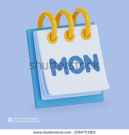 3D Render of Monday Calendar