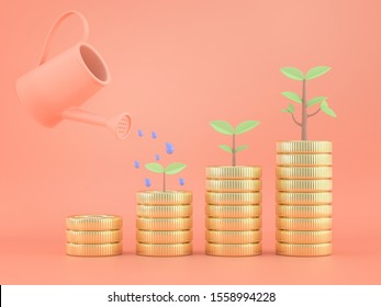 3d Render Money Tree Coin Plant For Save Money Or Banking Concept.