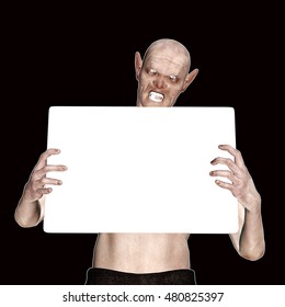 3d render of a monster holding placard