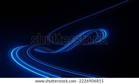 3d render motion line of speed and power or light trails. High-speed light with curve movement beam. 5G Technology fast and futuristic background. Abstract motion blur.