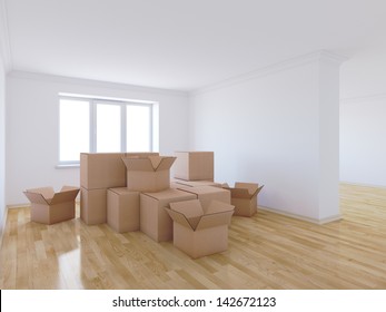 3d render of moving boxes in empty room - Powered by Shutterstock