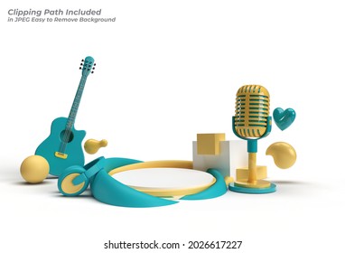 3D Render Music Background Scene of Minimal Podium Scene for Display Products Advertising Design Pen Tool Created Clipping Path Included in JPEG Easy to Composite. - Powered by Shutterstock