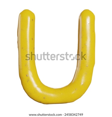 3d render of mustard sauce alphabets or letters for food or restaurant kitchen concept