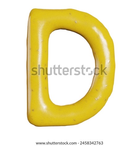 3d render of mustard sauce alphabets or letters for food or restaurant kitchen concept