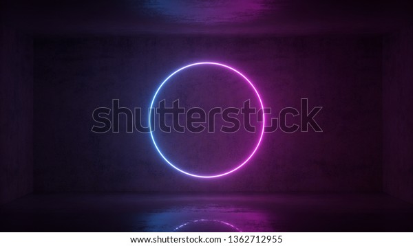3d\
render of neon circle frame on background in the room. Banner\
design. Retrowave, synthwave, vaporwave\
illustration.