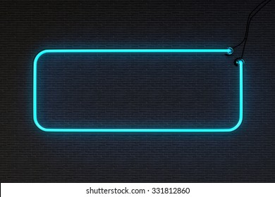 3d Render Neon Frame Isolated On Black Brick Wall Background