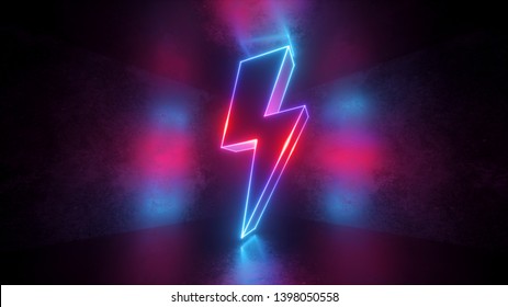 3d render, neon light abstract background, bolt, glowing thunderbolt, electricity power symbol, lightning sign