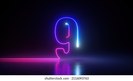 3d render  neon number nine glowing in the dark and ultraviolet light  pink blue gradient laser ray