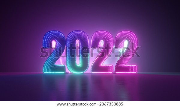 3d Render Neon Numbers 2022 Glowing Stock Illustration 2067353885 