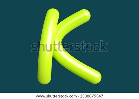 3D render neon type letter K in lime green. Graphic resource suitable for prints, artworks, mood boards and web advertisings. High quality 3D illustration.