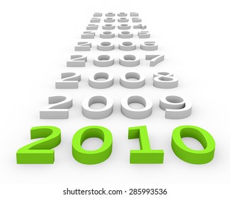 3d render New Year 2010 and past years on a white background.