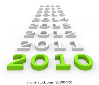 3d render New Year 2010 and next years on a white background. 