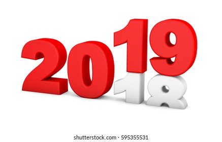 3d render new Year 2019 and past Year 2018 on a white background.