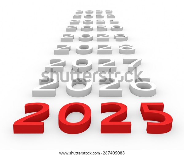 3d render New Year 2025 and next years on a white background.