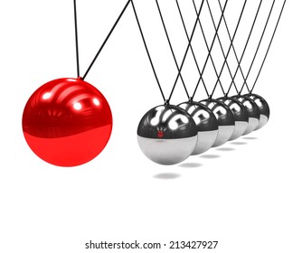 3d Render Of A Newtons Cradle With Swinging Red Ball