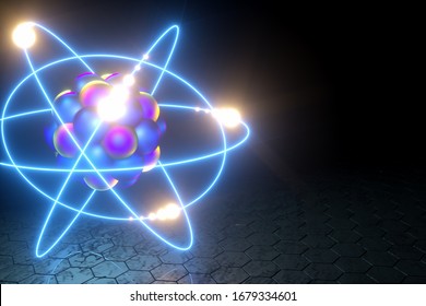 3D Render Nuclear Fusion, There Is A Nuclear Fission, Pure Energy. Copy Space.