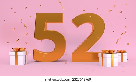 3D render number of Happy Birthday fifty-two years. Anniversary of the birthday, gift elements. 3d illustration, pink color - Powered by Shutterstock