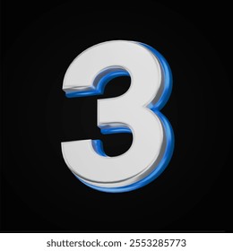 3d render number on isolated background, 3d three, 3d illustration, render number 3,  3d glass number, render symbol, sign, third, third number, render numbers