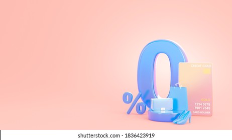 3d Render Of Offer Promotion Zero Percent With Credit Card
