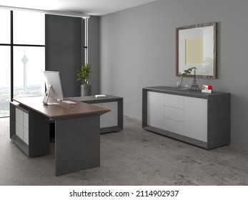 3D render Office Room . Office desks without office chairs