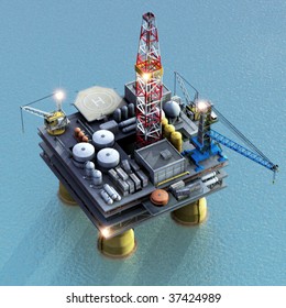 3D Render Of Offshore Oil-rig